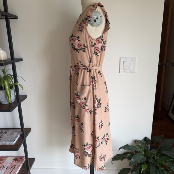 Monteau Rose Floral Linen Blend-Belted Button Up Flattering Sun Dress-Size S - Picture 5 of 16